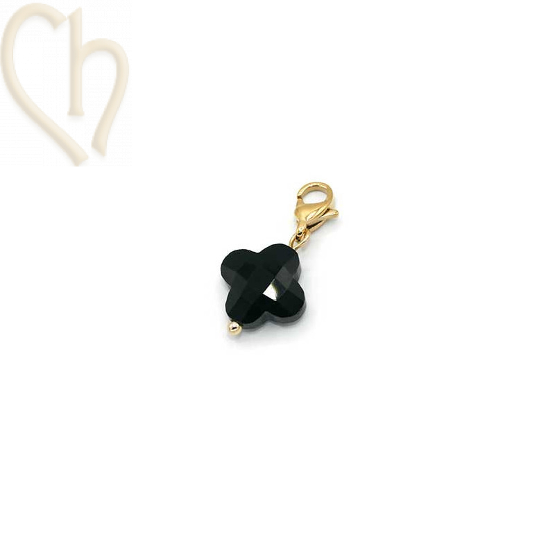 Charms clover4 BLACK with steel clasp Gold Plated