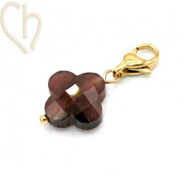 Charms clover4 BROWN met edelstaal slotje goldplated