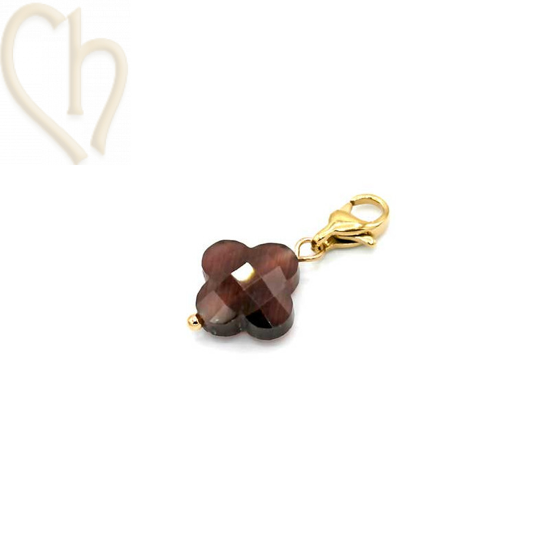 Charms clover4 BROWN with steel clasp Gold Plated