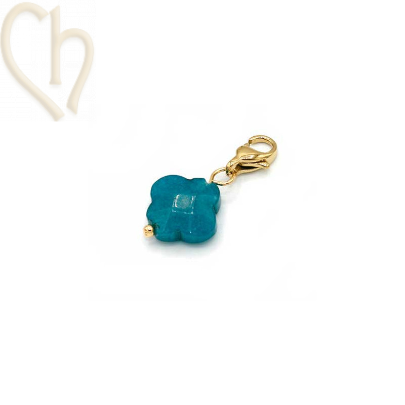 Charms clover4 EMERALD GREEN with steel clasp Gold Plated