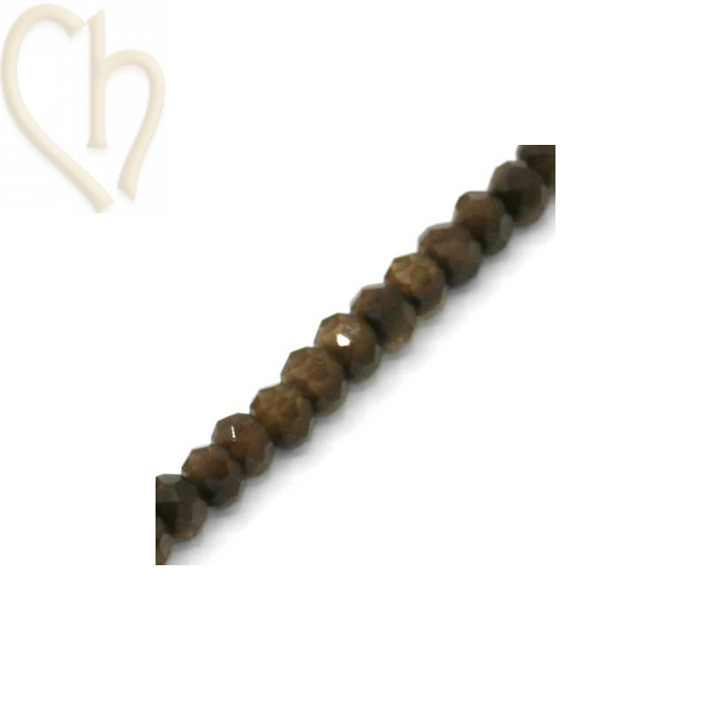 Round flattened facetted glasbead 6*4mm color Brown