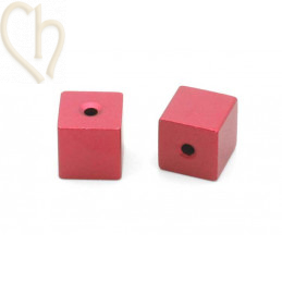 Perle cube aluminium anodisé 8mm Rouge