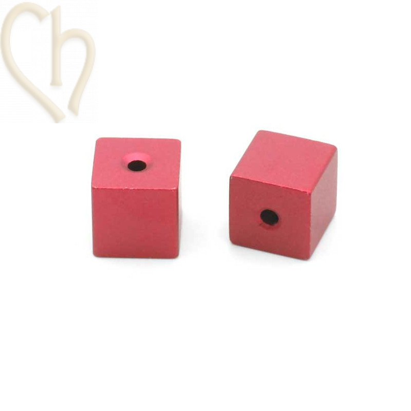 Perle cube aluminium anodisé 8mm Rouge