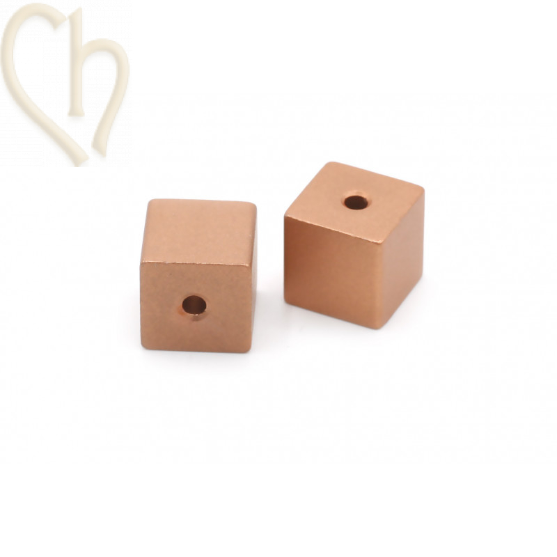 Perle cube aluminium anodisé 8mm Rose Gold