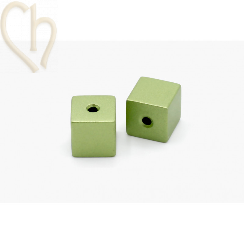 Perle cube aluminium anodisé 8mm Vert d'herbe