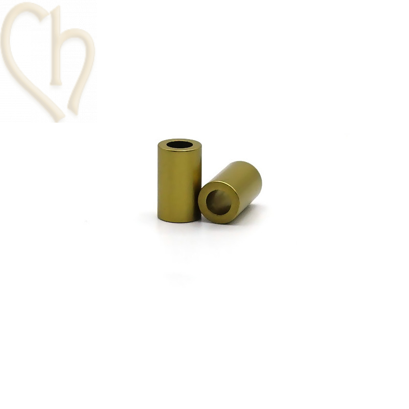 Aluminium anodized cilinder bead 6mm mustard yellow