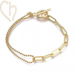 bracelet duo chain stainless steel 19cm gold plated