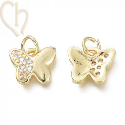 Charms vlinder 10mm met strass gold plated