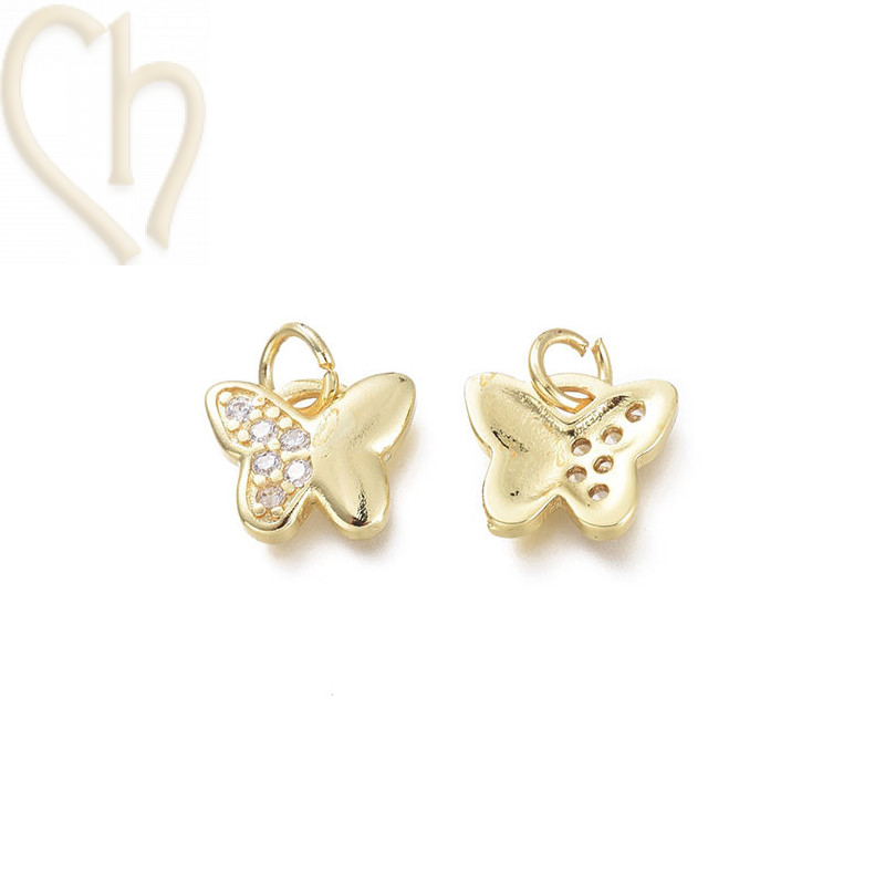 Charms vlinder 10mm met strass gold plated