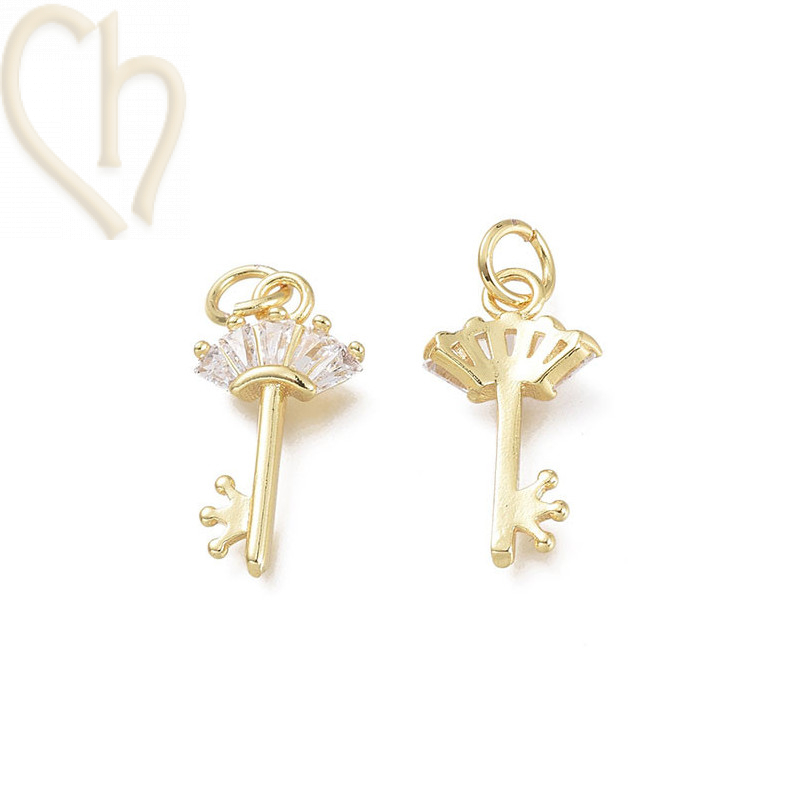 Charms sleutel 18mm met strass Gold Plated