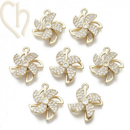 Charms fleur tournant 20mm avec strass Gold Plated