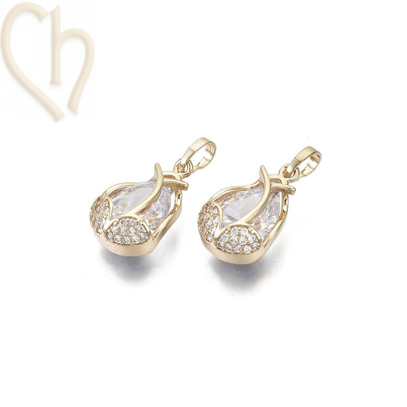 Charms larme goutte 20mm avec strass Gold Plated