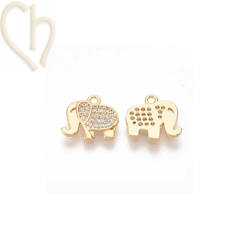 Charms olifant 12mm met strass Rhodium