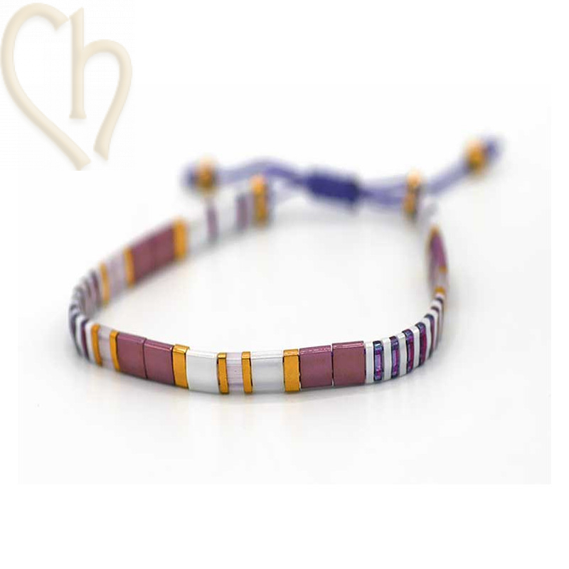 Kit bracelet avec Miyuki Quart + Demi + Tila en macramé fermoir Orchid Purple