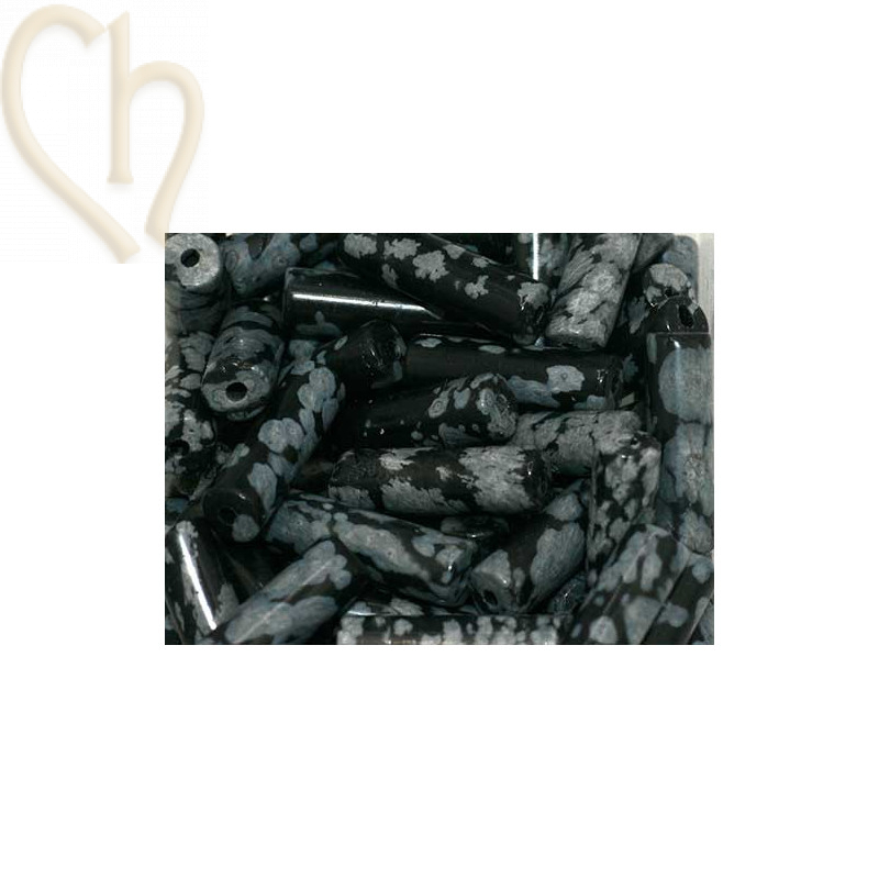 Tube 13*4mm natural stone - Obsidienne Neiges Tube 13*4mm natural stone - Obsidienne Neiges