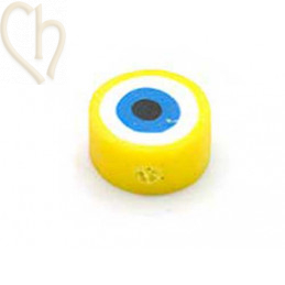 Perle polymère ronde "eye"  10mm Jaune