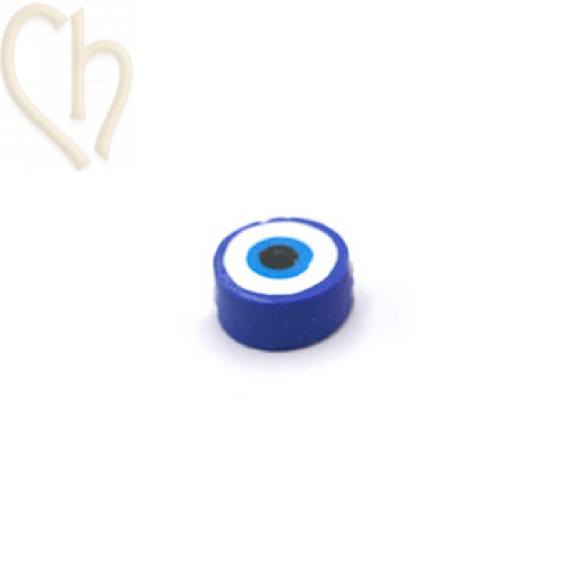 Polymeer kraal rond "eye"  10mm Blauw