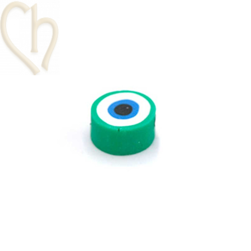 Polymere bead rond "eye" 10mm Green