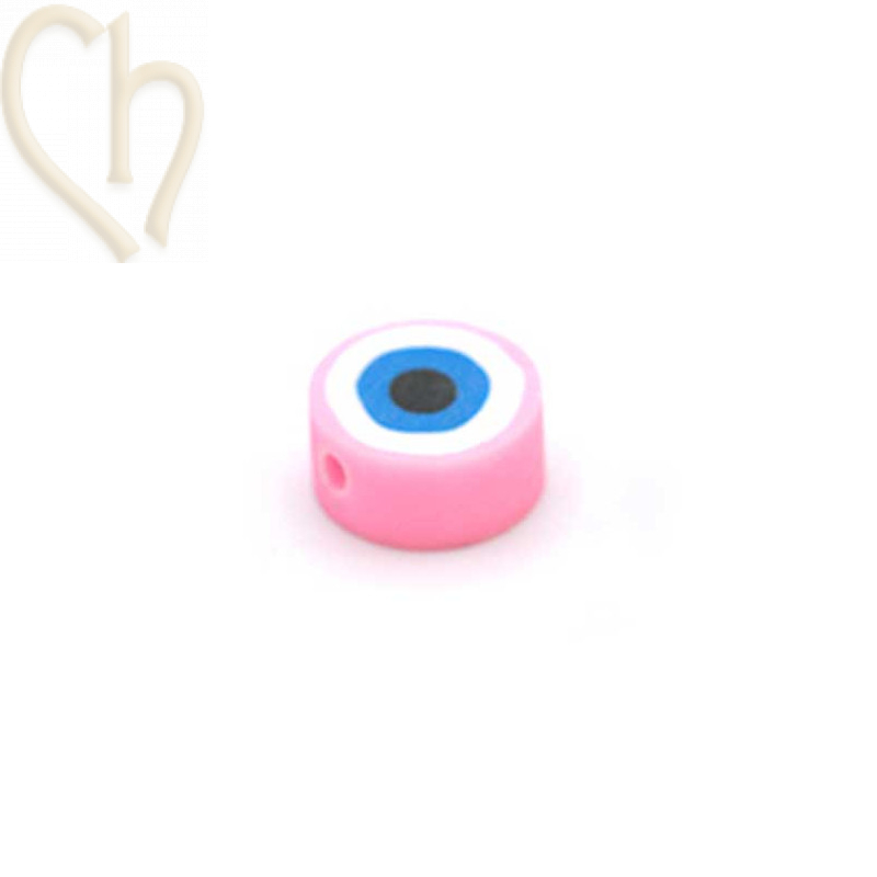 Polymere bead rond "eye" 10mm Pink