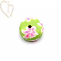 Ball flat in Polymere 12*6mm with flowerdesign green