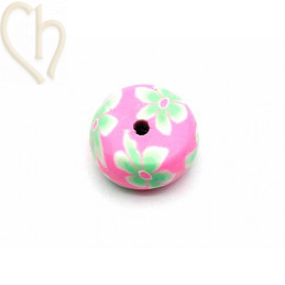 Ball flat in Polymere 12*6mm with flowerdesign fuchsia