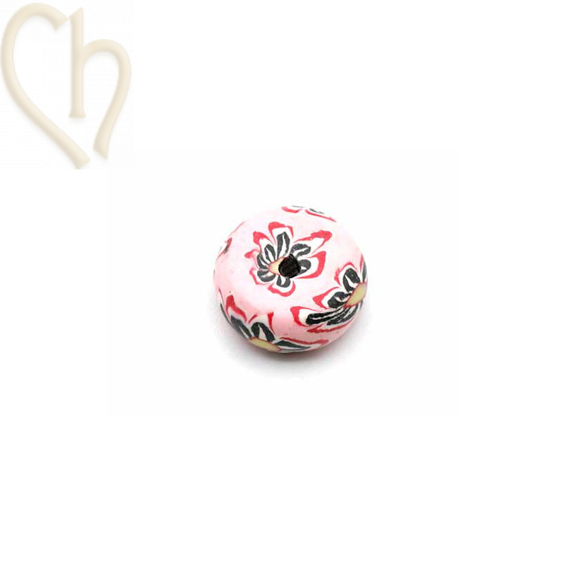 Ball flat in Polymere 12*6mm with flowerdesign pink