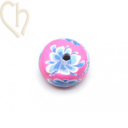 Ball flat in Polymere 12*6mm with flowerdesign fuchsia mauve