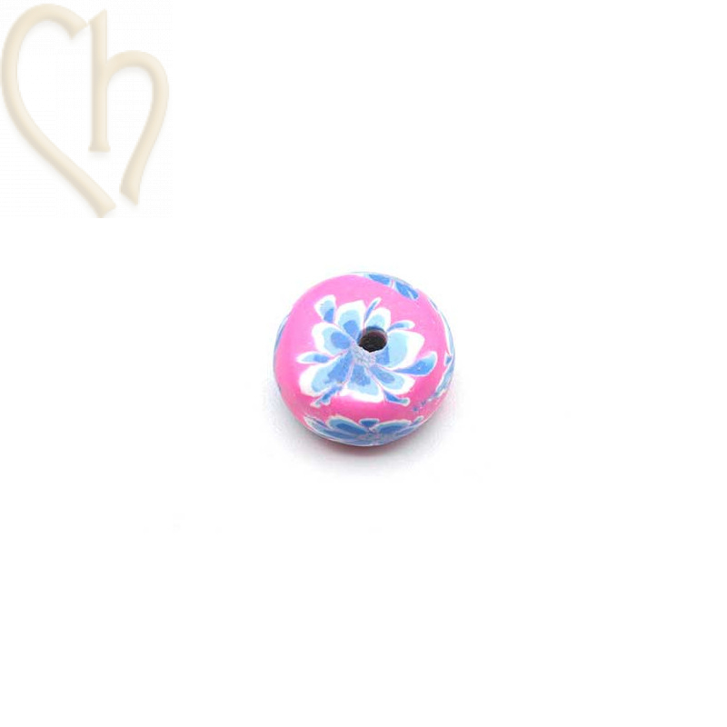 Ball flat in Polymere 12*6mm with flowerdesign fuchsia mauve