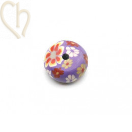 Ball flat in Polymere 12*6mm with flowerdesign Purple