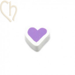 Heart in Polymere 10mm White Purple