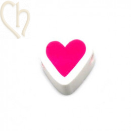 Coeur en polymère 10mm Blanc Fuchsia