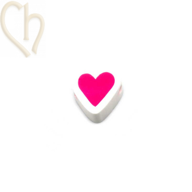 Heart in Polymere 10mm White Fuchsia