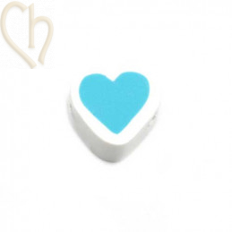 Coeur en polymère 10mm Blanc Turquoise