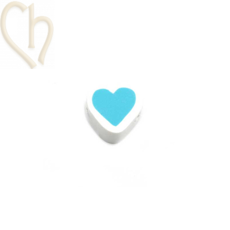 Coeur en polymère 10mm Blanc Turquoise