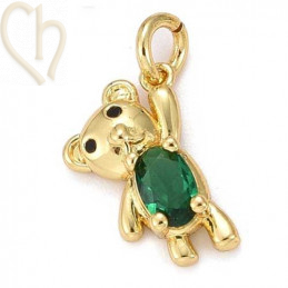 Charms Gold Plated teddybeer met strass emerald