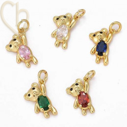 Charms Gold Plated teddybeer met strass rose