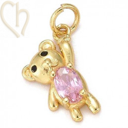 Charms Gold Plated teddybear 15mm with stone pink