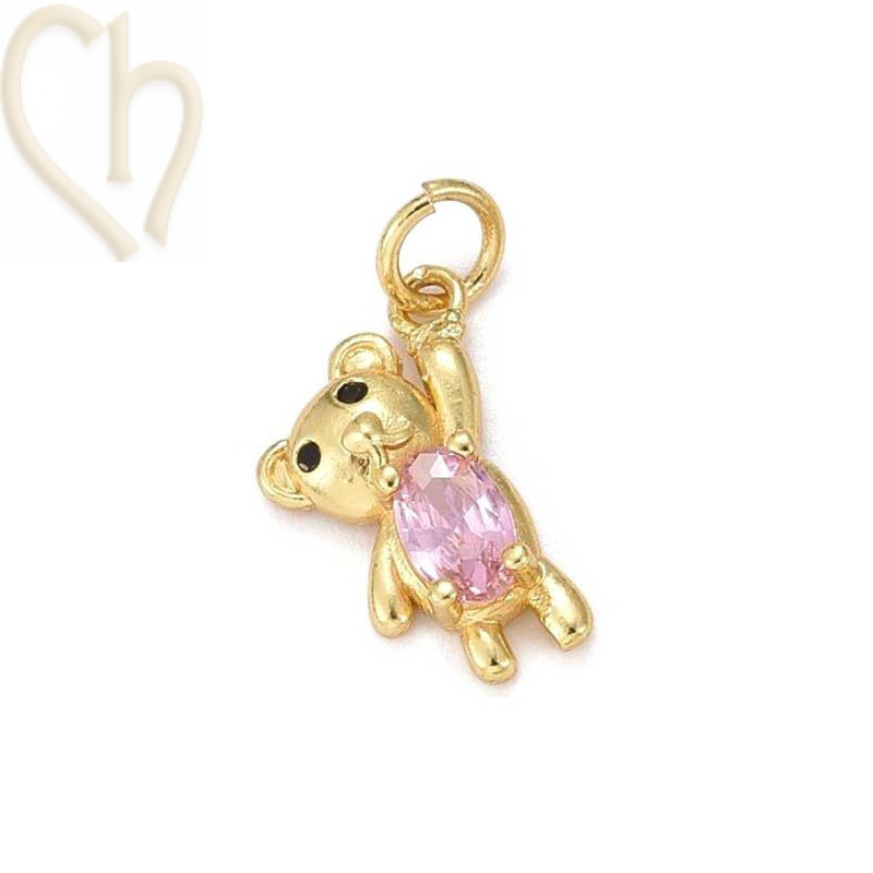 Charms Gold Plated teddybear 15mm with stone pink