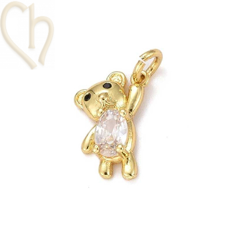 Charms Gold Plated teddybear 15mm with stone Crystal