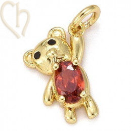 Charms Gold Plated teddybeer met strass rood