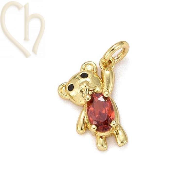 Charms Gold Plated teddybeer met strass rood