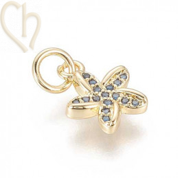 Charms Gold Plated bloem 12mm met strass blauw