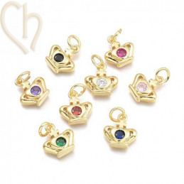 Charms Gold Plated crown 12mm with stone