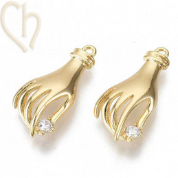 Charms Gold Plated hand 20mm with strass