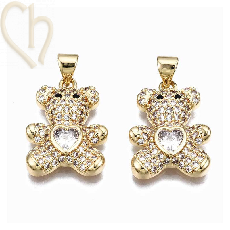 Charms Gold Plated nounours 20mm avec strass