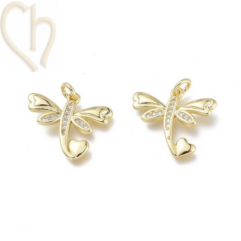 Charms Gold Plated "libellule" 15mm avec pierre