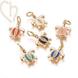 Charms Gold Plated "turtle" 15mm met strass
