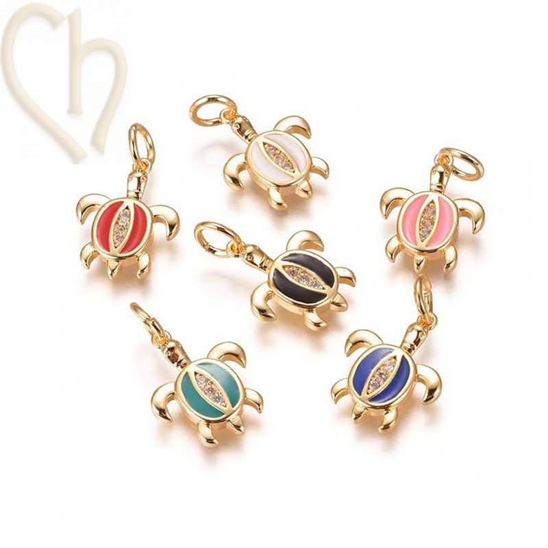 Charms Gold Plated "turtle" 15mm met strass