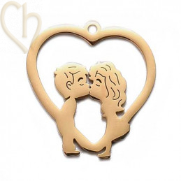 pendant Stainless Steel boy and girl 25mm Gold Plated