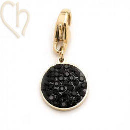 Pendentif Acier rond 10mm avec strass Gold Plated